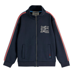 Scotch & Soda – Gestreiftes Sweatshirt mit Reißverschluss | Marineblau