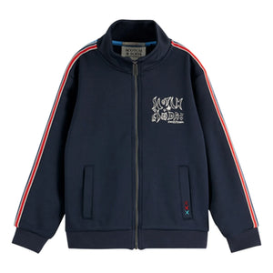 Scotch & Soda – Gestreiftes Sweatshirt mit Reißverschluss | Marineblau