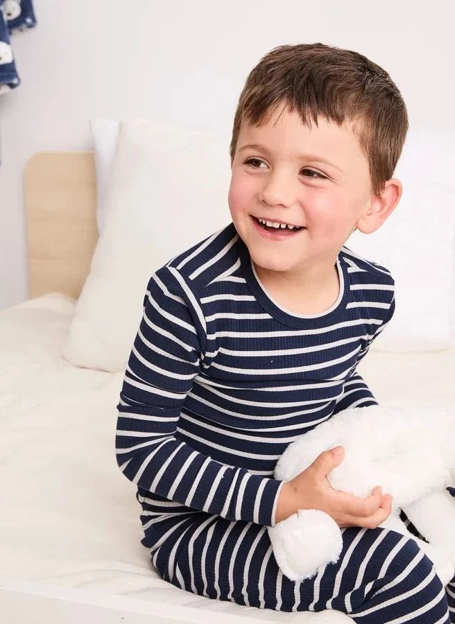 Petit Lem - Modal ve Organik Pamuktan Çizgili Fitilli Pijama | Lacivert