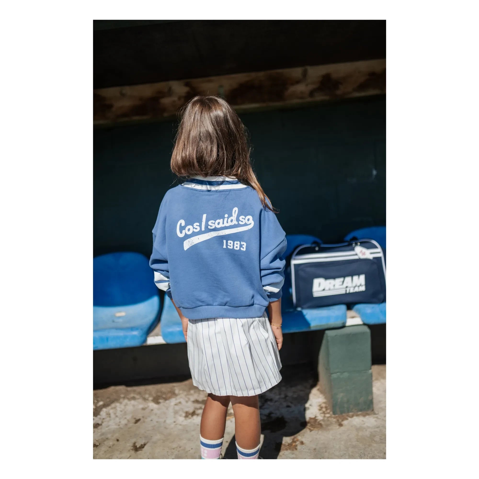 Cos I Said So - Organik pamuklu V yaka çizgili sweatshirt | Mavi