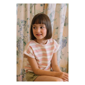 Studio Bohème - Bama Çift Çizgili Organik Pamuk Tişört | Pembe