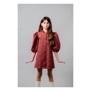 birinit - Vestido de Algodón Orgánico con Manga 3/4 Ribera | Burdeos
