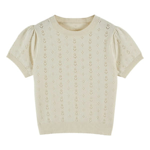 Emile et Ida - Ajour-Leinen-T-Shirt | Creme