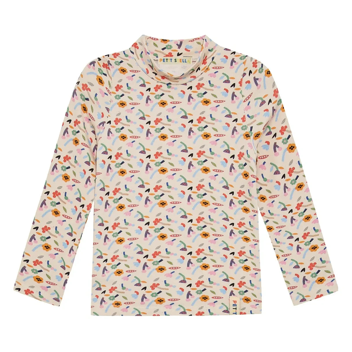 Petit Stella - Jersey de cuello alto de algodón Pima y modal con estampado floral | Crema