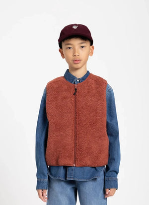 Smallable Kid - Giacca Manner in sherpa senza maniche | Rosso mattone