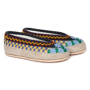 Folkloore - Pantuflas de Lana con Estampado Floral - Colección para Mujer | Crema