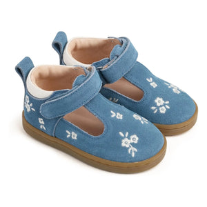 Lazare - Bebés bordados Pia Etoile Flowers Suede | Azul Denim