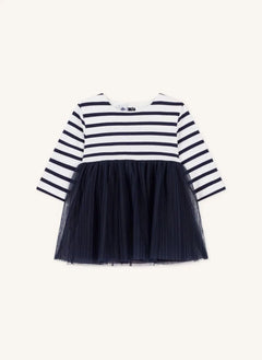 Petit Bateau - Çizgili Tül Bebek Elbisesi | Lacivert