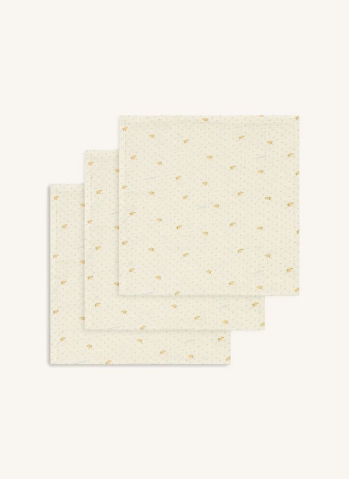 Konges Sløjd - Lemon Dot مناديل قطنية عضوية للأطفال - طقم من 3 | أصفر