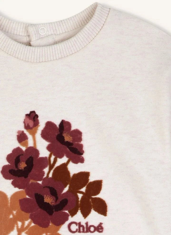 Chloé - Eskitilmiş Çiçekler Organik Pamuk Sweatshirt | Ekru