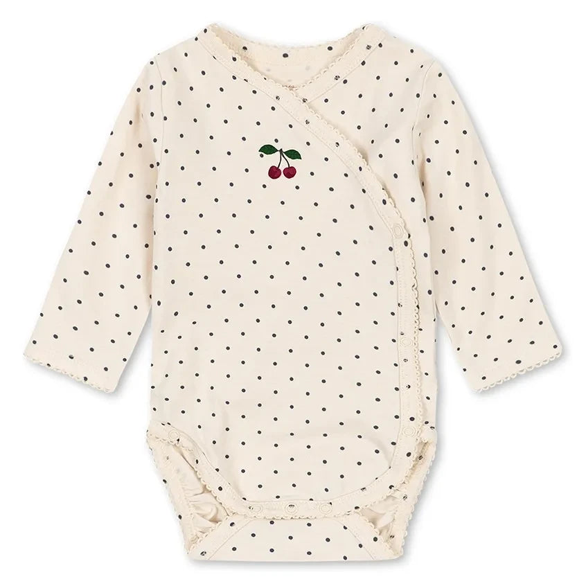 Konges Sløjd - Body de algodón orgánico con cuello cruzado delantero, estampado de lunares | Crudo