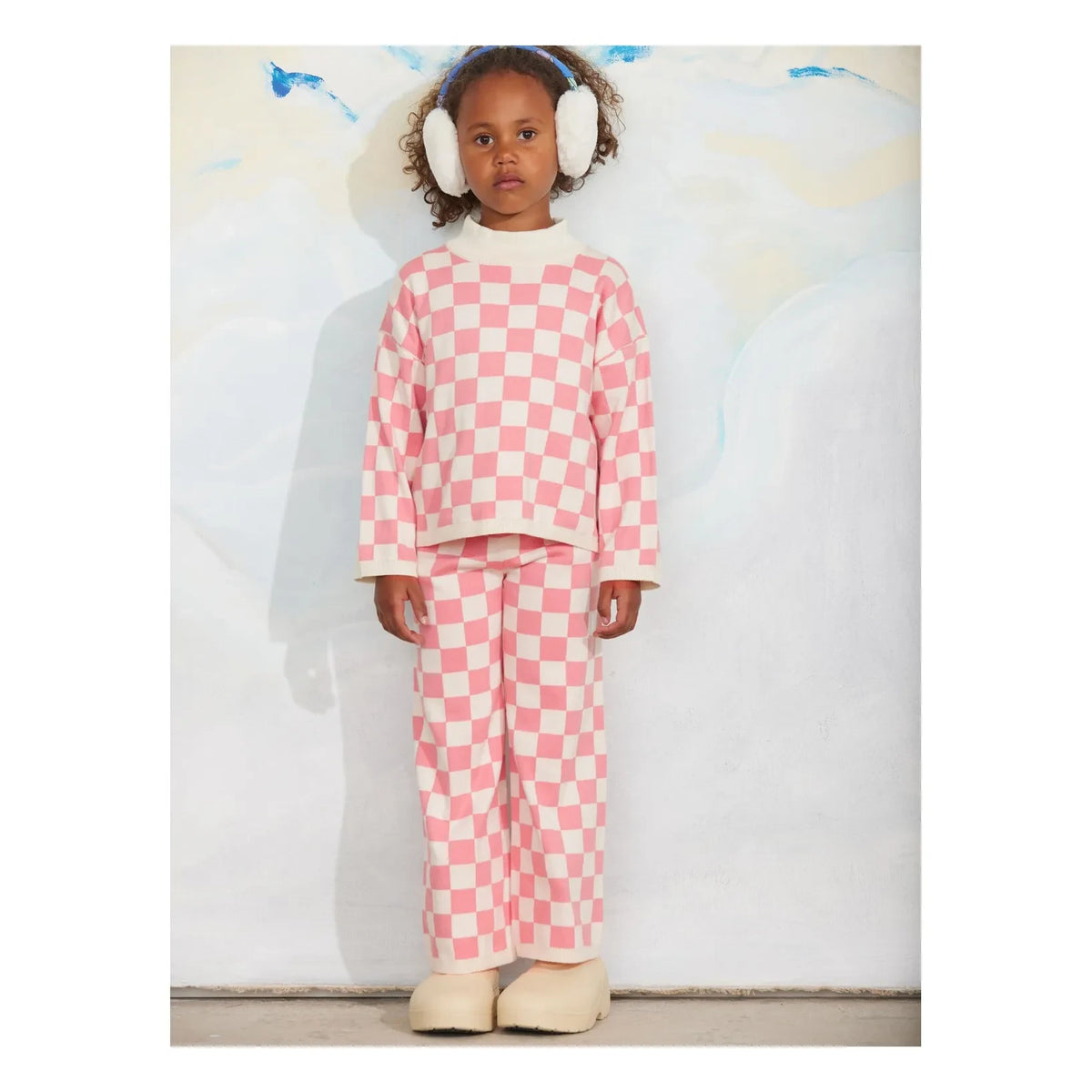 Mini Rodini - Organik Pamuklu File Damier Pantolon | Pembe
