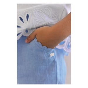 Tartine et Chocolat - Linen Ruffle Pants with Pockets | Light blue