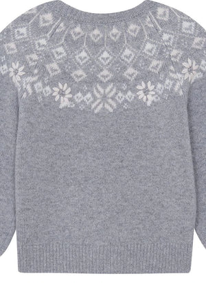Tartine et Chocolat - Yün Çiçek Nakışlı Kazak | Gri Melanj