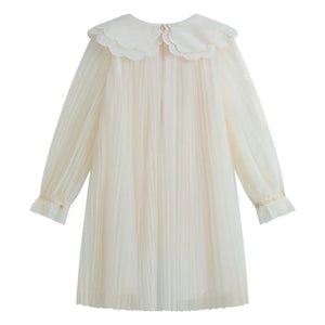 C'era Una Volta - Vestido plisado de cuello alto Reena de gasa | Crema