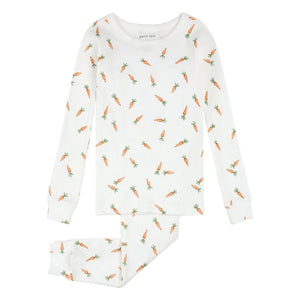 Petit Lem - Pijama de algodón orgánico acanalado con estampado de zanahorias | Blanco