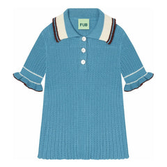 FUB - Polo Pointelle Fine Organic Cotton Knit | Azure Blue