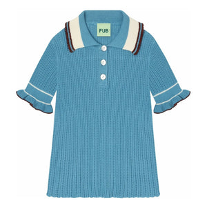 FUB - Polo Pointelle Fine Organic Cotton Knit | Azure Blue