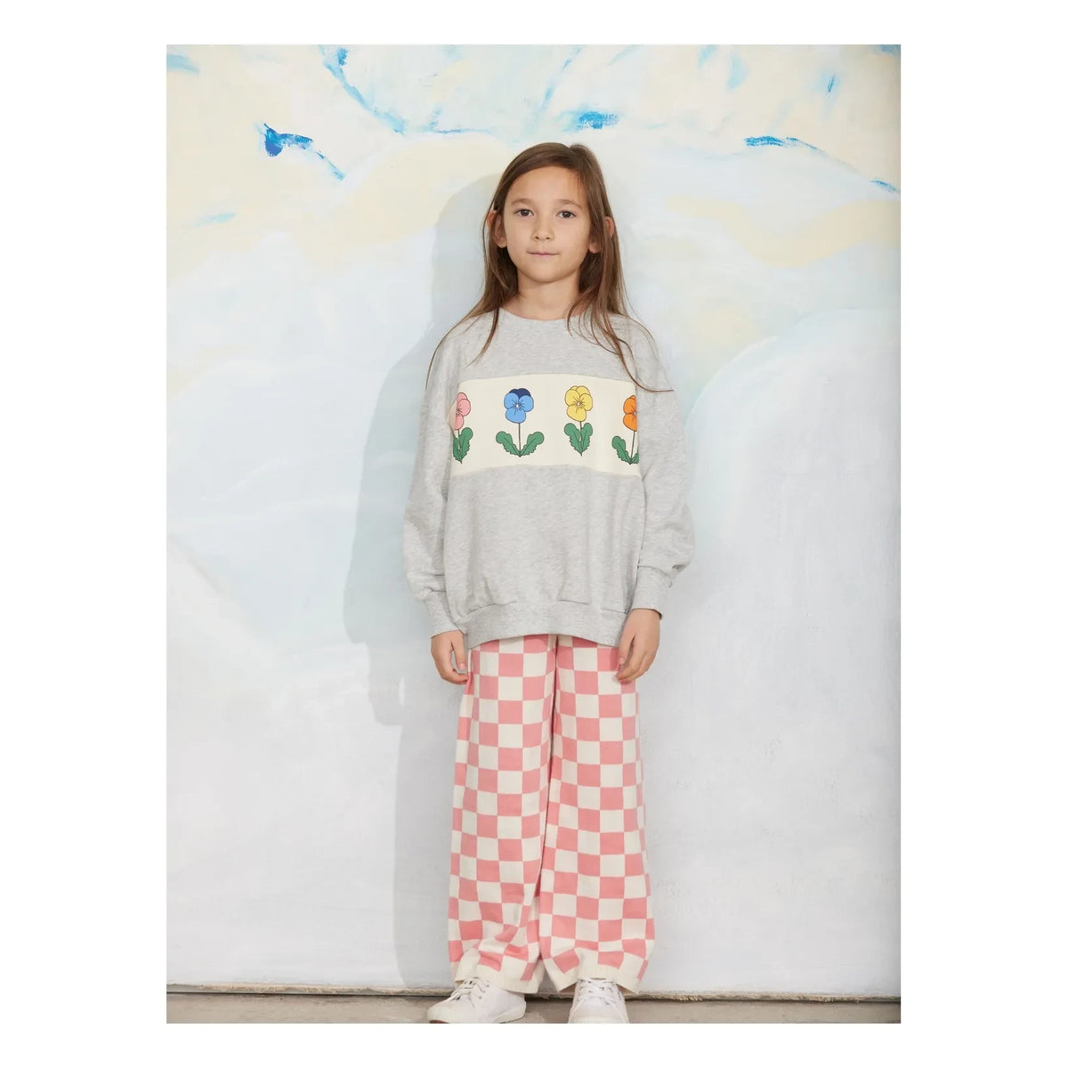 Mini Rodini - Organik pamuk çiçek sweatshirt | Gri melanj