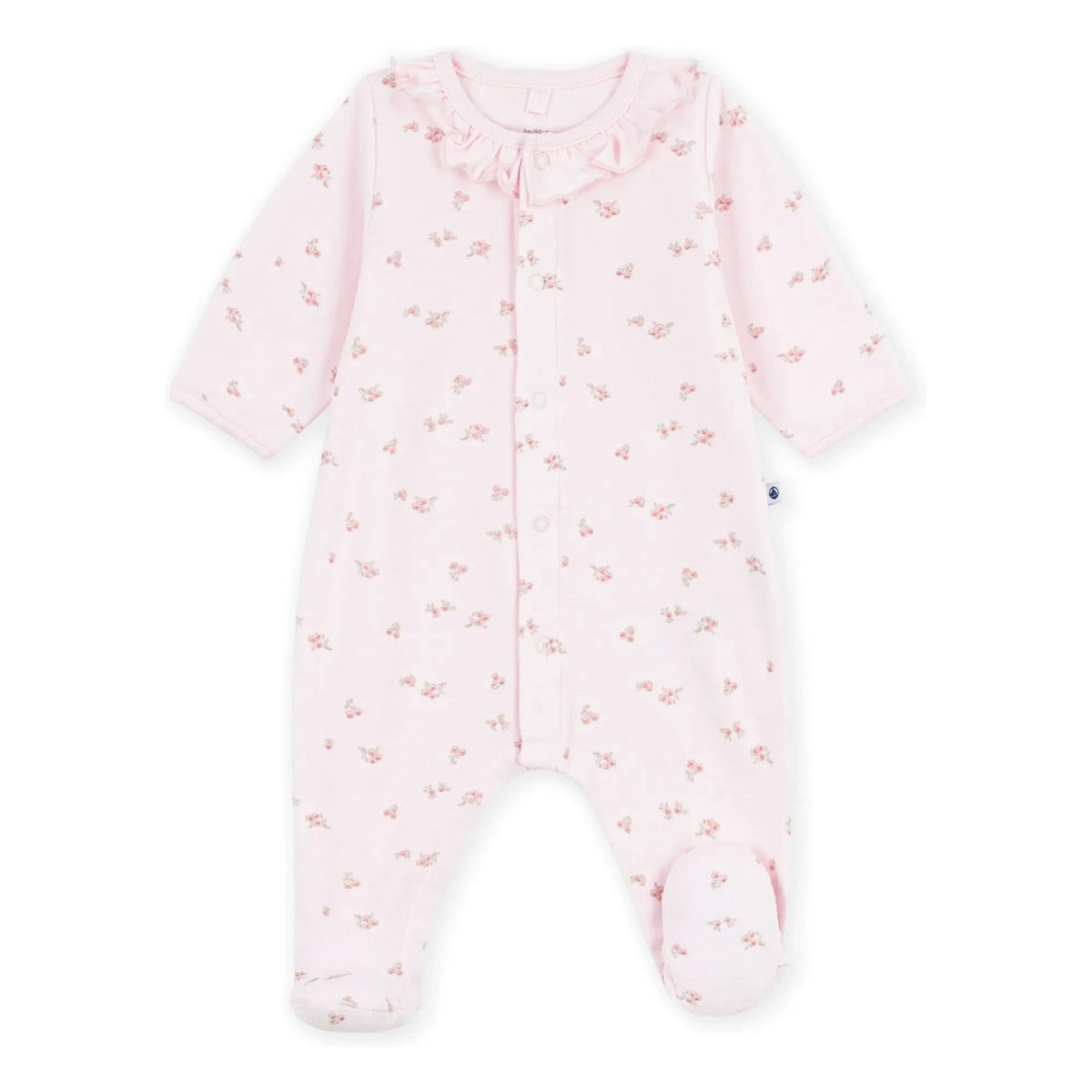 Petit Bateau - Çiçekli Kadife Pamuklu Organik Pijama | Açık Pembe
