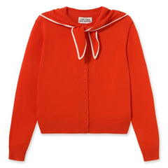 The Tiny Big Sister - Lara Scarf-Neck Wool Cardigan | Red
