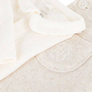 Petit Bateau - Conjunto de body de terciopelo de algodón orgánico y peto | Beige