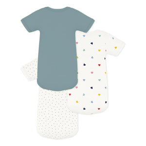 Petit Bateau - 3er-Set Bio-Baumwoll-Bodys mit Herz | Blau
