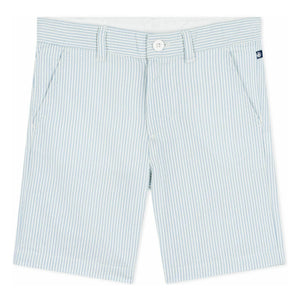Petit Bateau - Pantalones cortos bermuda de rayas Seersucker de algodón orgánico | Azul claro