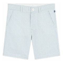 Petit Bateau - Pantalones cortos bermuda de rayas Seersucker de algodón orgánico | Azul claro