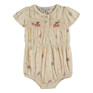 Emile and Ida - Gathered Organic Cotton Floral Jumpsuit | Cream