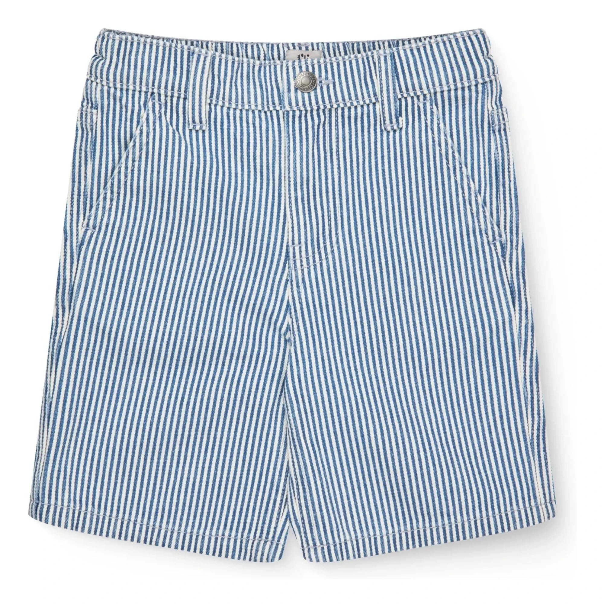 Copenhagen Colors - Organik Pamuklu Gabardin Çizgili Bermuda Şort | Kot mavisi