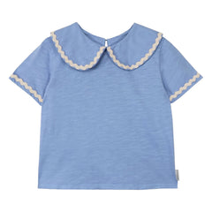 Mipounet - Camiseta de algodón orgánico Odetta con cuello Claudine | Azul