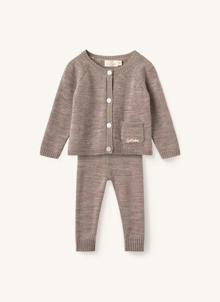 Copenhagen Colors - Cardigan- und Leggings-Set aus Merinowolle | Taupe Brown