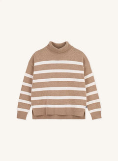 Petit Bateau - Çizgili Yün Balıkçı Yaka Kazak | Bej