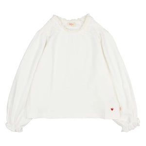Búho - Camiseta de niña de algodón orgánico con detalle de nido de abeja | Blanco