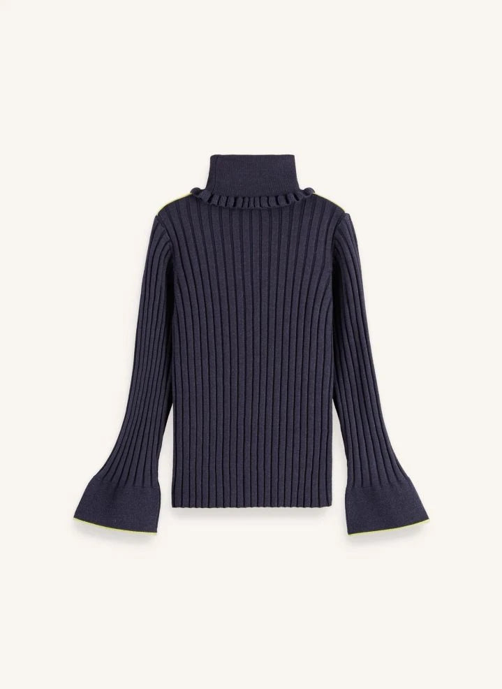 Scotch & Soda - كنزة مضلعة برقبة سلحفاة | رمادي أزرق