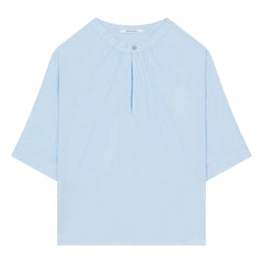 Pomandère - Cotton Poplin Short Sleeve Blouse | Light Blue