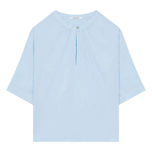 Pomandère - Cotton Poplin Short Sleeve Blouse | Light Blue