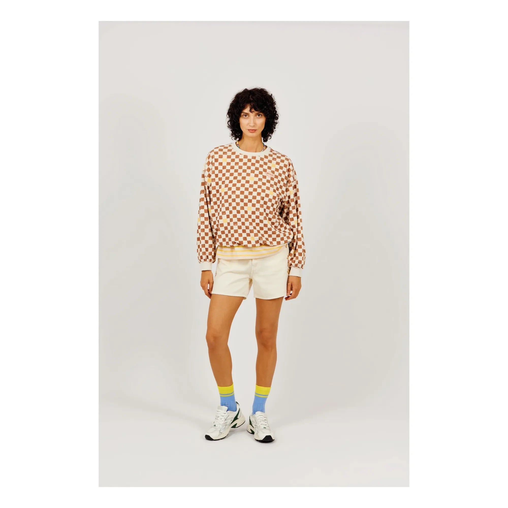 a.p - Organik Pamuk Damier Havlu Sweatshirt | Kahverengi