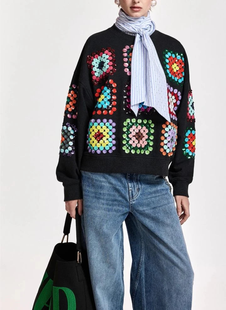 Essentiel Antwerp - Karneval bestickter Pullover | Schwarz