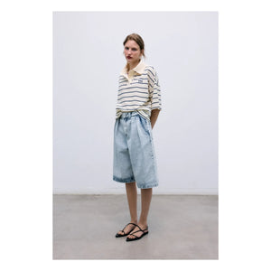 the new society - Pamuklu Bermuda şort | Denim mavisi