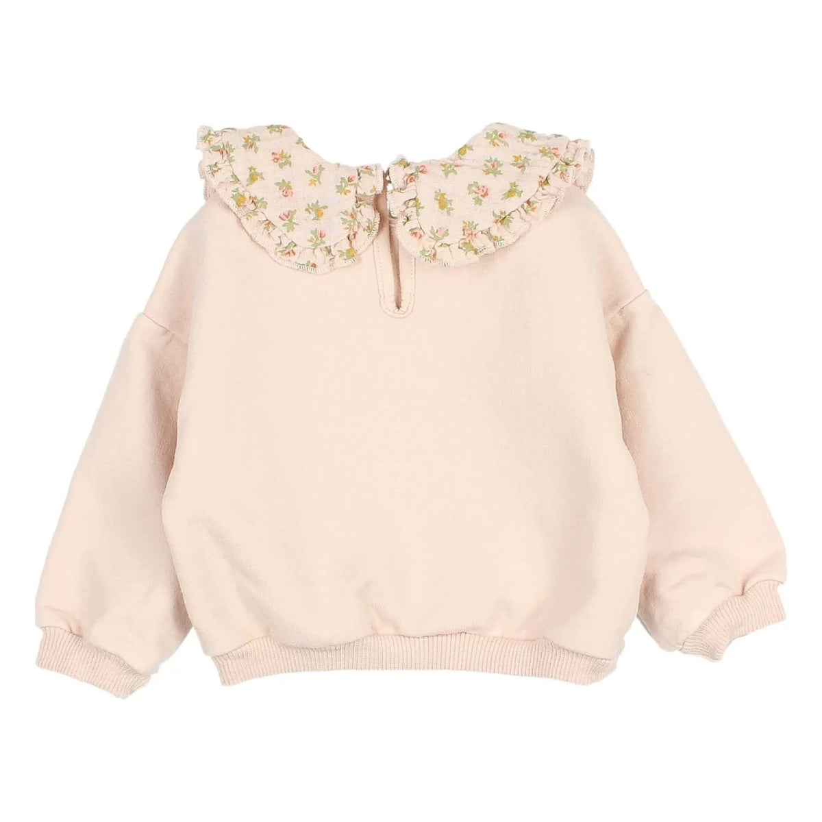Búho - Organik Pamuk Cottage Çiçek Desenli Claudine Yaka Sweatshirt Bebek | Açık Pembe