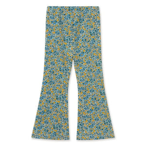 Tinycottons - Organik Pamuklu Çiçek Desenli Fitilli İspanyol Paça Pantolon | Mavi