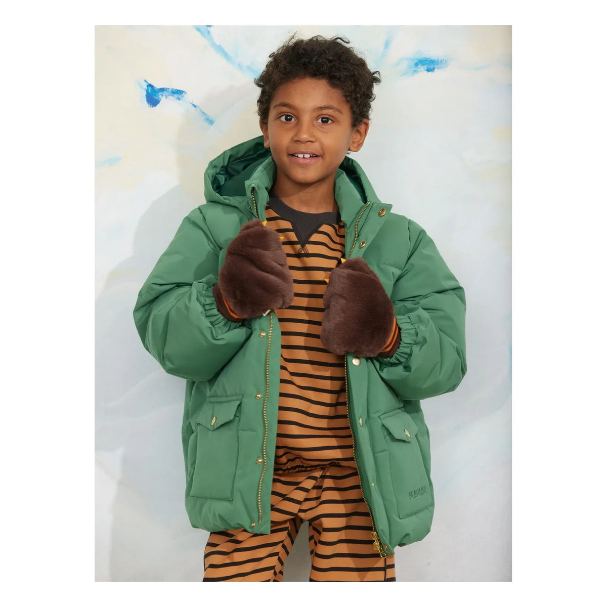 Mini Rodini - Organik pamuklu çizgili sweatshirt | Kahverengi