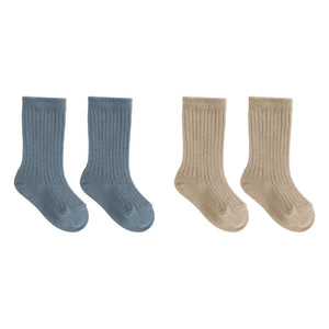 Quincy Mae - Set of 2 Pairs of Organic Cotton Socks | Gray Blue
