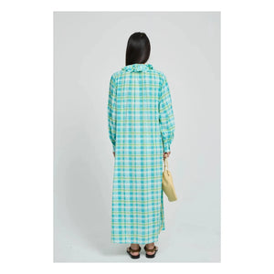 Laurence Bras - Philibong Cotton Checkered Dress | Turquoise