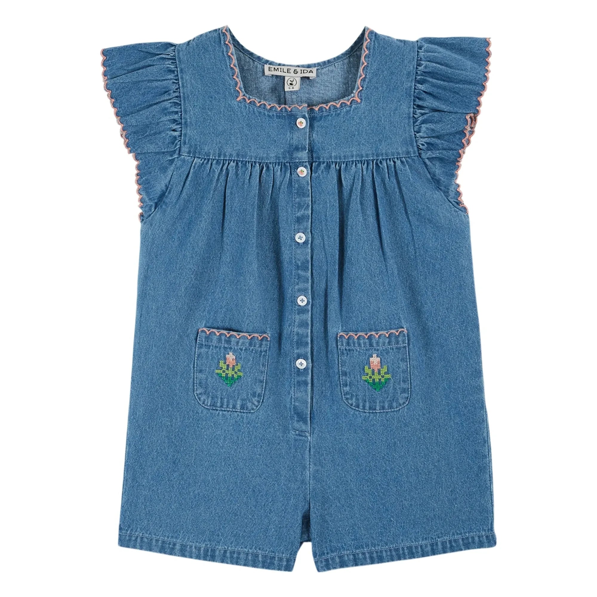 Emile et Ida - İşlemeli Denim Tulum | Mavi