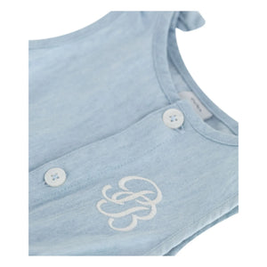 Petit Bateau - Blauer Chambray Strampler mit Bändern