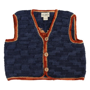 Kalinka - Chaleco sin mangas de lana merino tejido a ganchillo Linden | Azul marino
