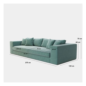 Panac Edition - Bellechasse 4 kişilik kadife fırçalanmış kanepe - 275 cm | Kömür grisi